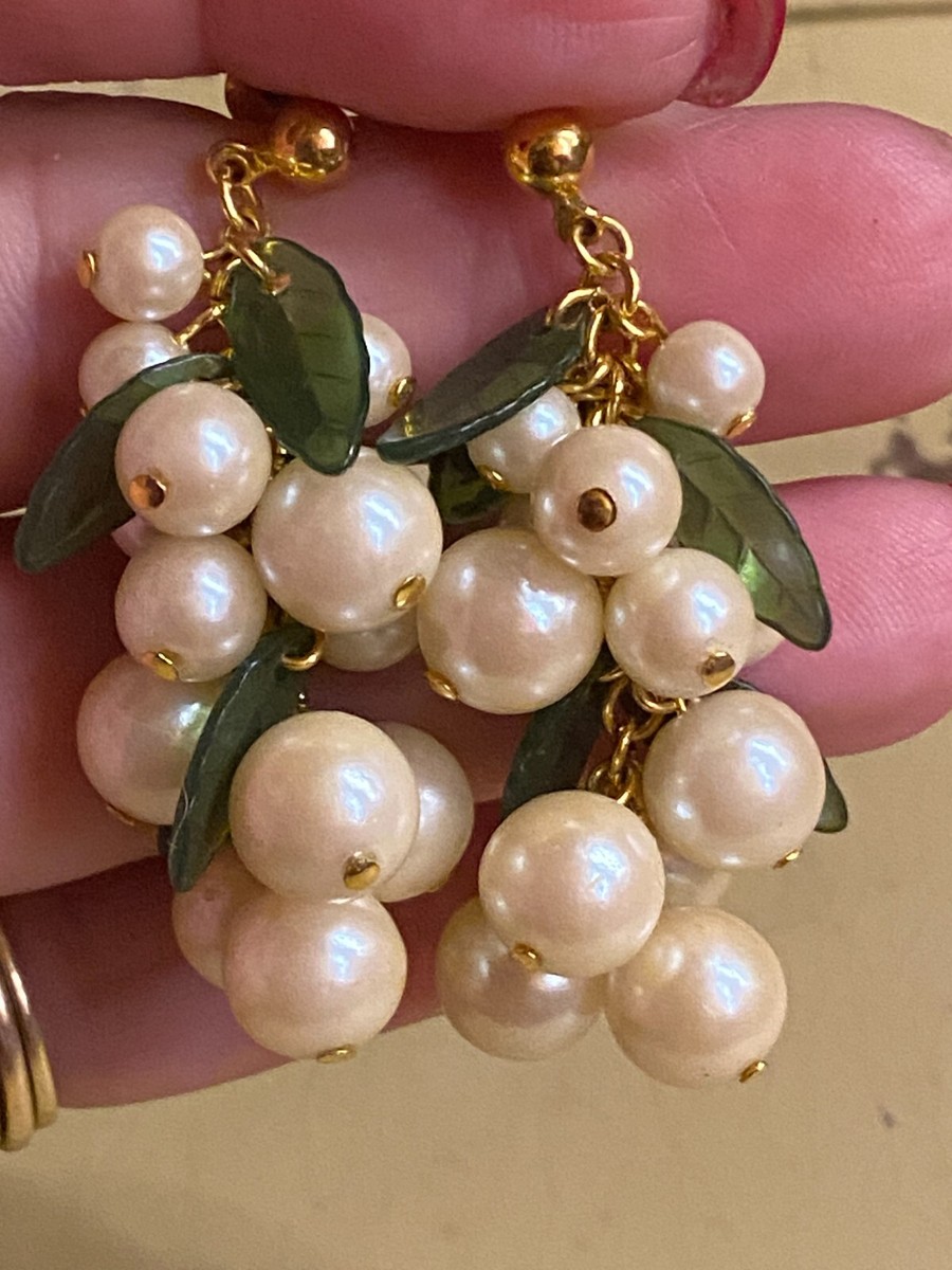 Studex Vintage Multi Faux Pearl Dangle Pierced Post Earrings Gold tone 2"