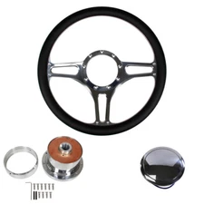 CJ Classics Steering Wheel Kit 14" 9-Bolt Black Simulated Leather Half-Wrappe...