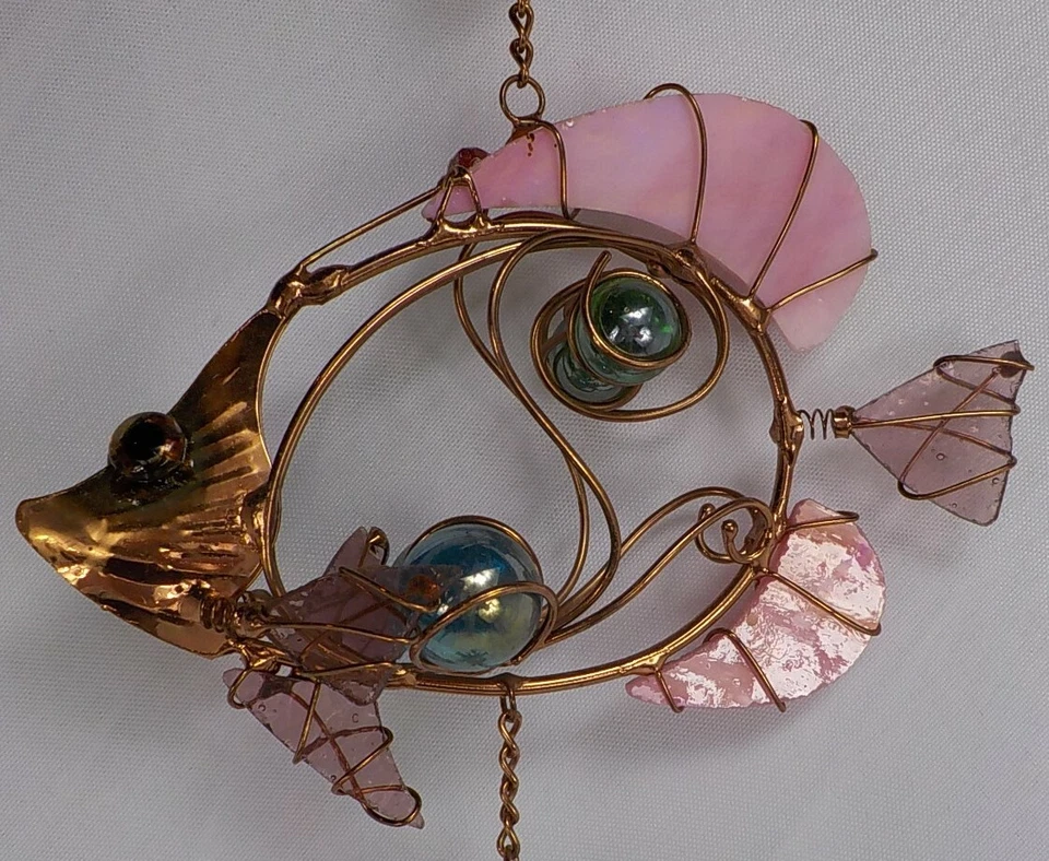 CARILLÓN DE VIENTO MARCA EVERGREEN 32 pulgadas vidrio con cuentas metal rosa tropical 6 pulgadas PECES NUEVO EN CAJA Foto 3 de 4