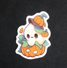 Happy Ghost Inside Pumpkin Sticker 2" x 1.5"