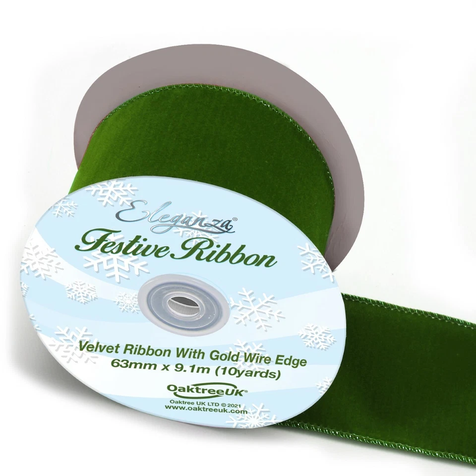 OAKTREE UK VELVET RIBBON GREEN/RED/BURGUNDY WIRED EDGE 60MM x 10M FESTIVE DECOR XMAS EVENT