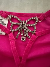 VINTAGE NWT Mervyns Y2K Jeweled Butterfly Back Magenta Pink Thong Panties Medium