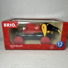 BRIO Sweden 30332 Pull Along DACHSHUND Wiener Dog 7" Wooden Toddler Pull Toy CIB