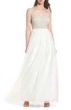 NWT Adrianna Papell Beaded Bodice Mesh Fit Flare Gown SZ 2 e326