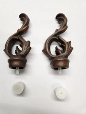 Kirsch Wrought Iron Leaf Scroll Finial PAIR for 1" Rod w/Rust Finish (56352777)