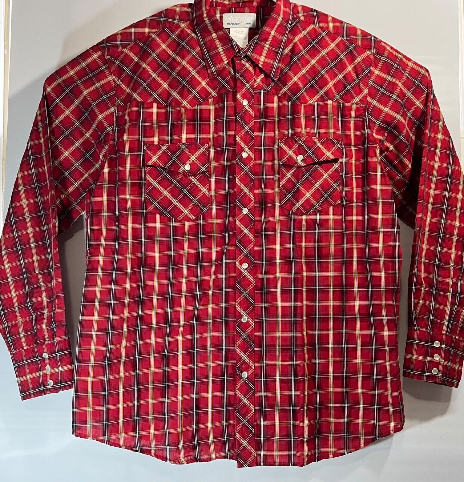 Wrancher Wrangler Pearl Snap Western Long Sleeve Plaid Shirt Mens Size XL  Red | eBay