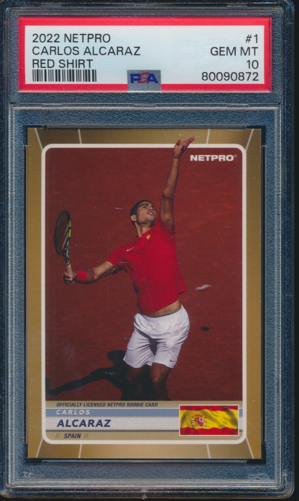 PSA 10 CARLOS ALCARAZ 1st 2022 NETPRO Tennis Red Shirt/2000 Rookie RC GEM MINT