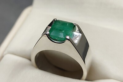 Natürlicher augenrein grüner sambischer Smaragd 925 Silber Handarbeit Herren Quadrat Ring