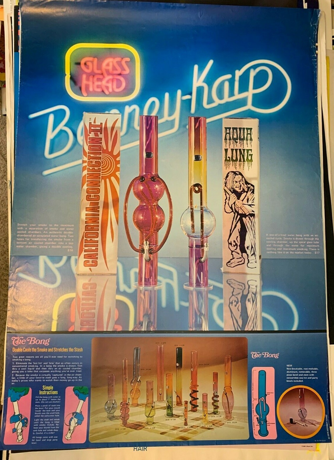 GLASS HEAD BONG ADVERTISEMENT 1975 VINTAGE COLOR POSTER 420