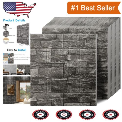 Lightweight 3D Wall Panels - 40 Black Grey XPE Foam Peel and Stick Panels