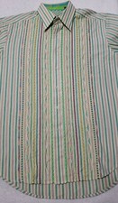 Robert Graham Mens Large Striped Embroidered Long Sleeve Flip Cuff Shirt