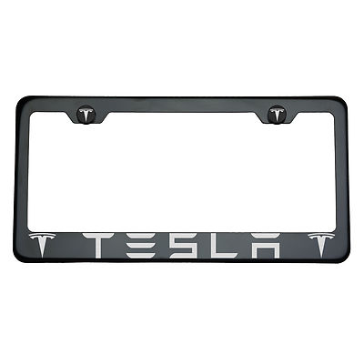 Black Chrome Tesla Titanium Gun Metal Laser Engraved Etched License Plate Frame
