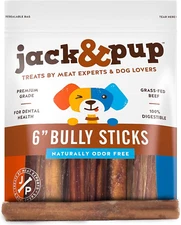 Jack&Pup 6 Inch Bully Sticks for Medium Dogs | Thick Odor Free Bully Sticks Long