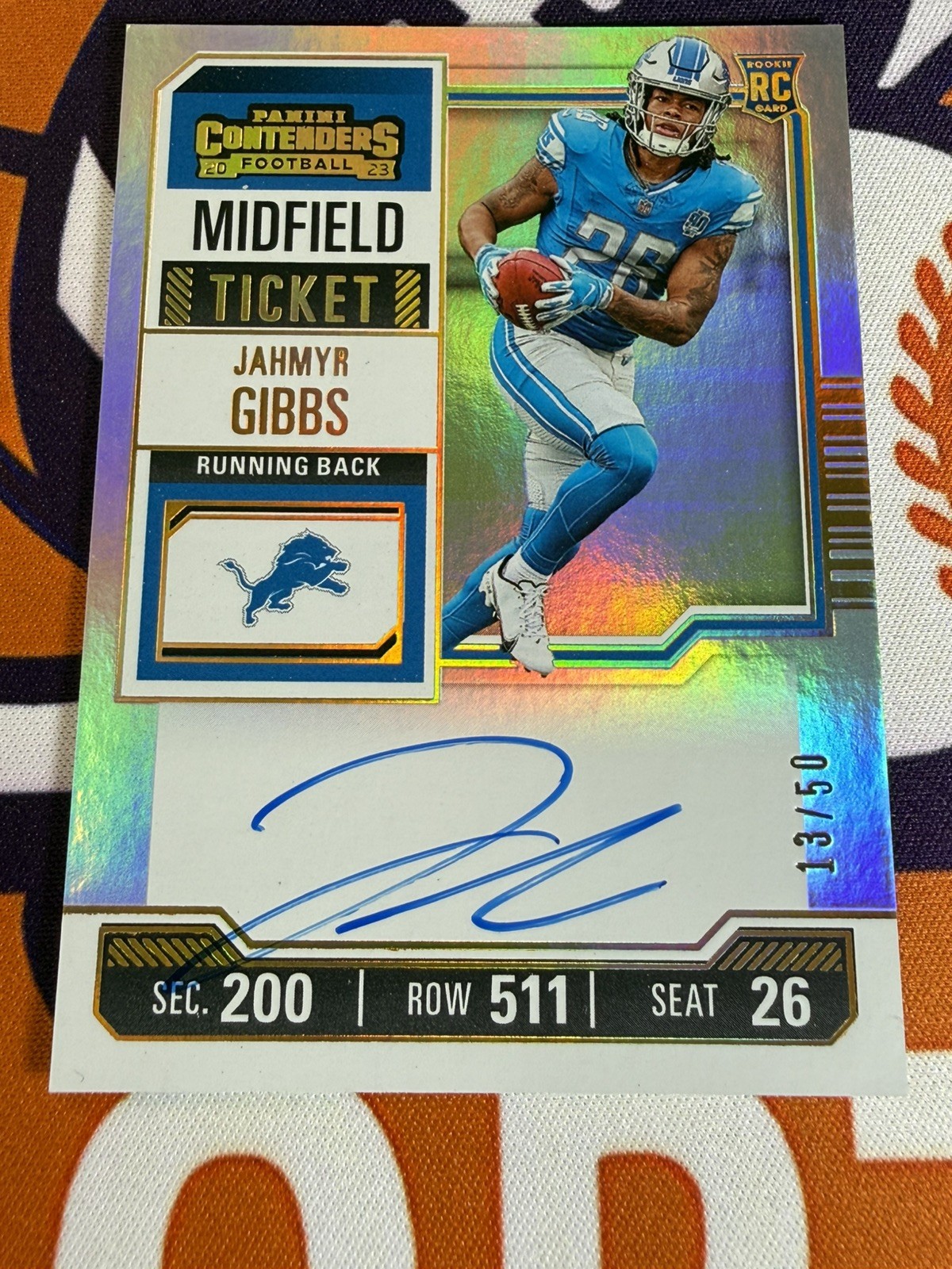 2023 Contenders Jahmyr Gibbs Rookie Auto Midfield Ticket - 13/50