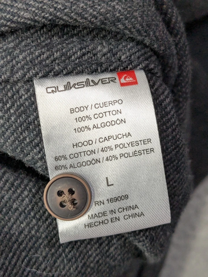 Quiksilver Flannel Hoodie Mens Large Hooded Shirt Jacket Shacket Blackish Gray - Image 4 of 4