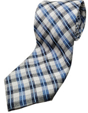 KENNETH COLE - AWEARNESS - 100 Silk Tie Men's Blue Silver Gray White Plaid NEW