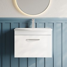 Image of Nuie Athena Wall Hung 1-Drawer Vanity Unit with Basin-4 600mm Wide - Gloss White