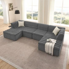 U-Shaped Modular Sectional Sofa w Chaise & Movable Ottoman Upholstered Couches