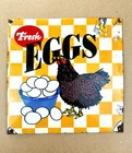 VINTAGE Fresh EGGS DAIRY GASOLINE GAS SODA POP PUMP STATION PORCELAIN OIL SIGN