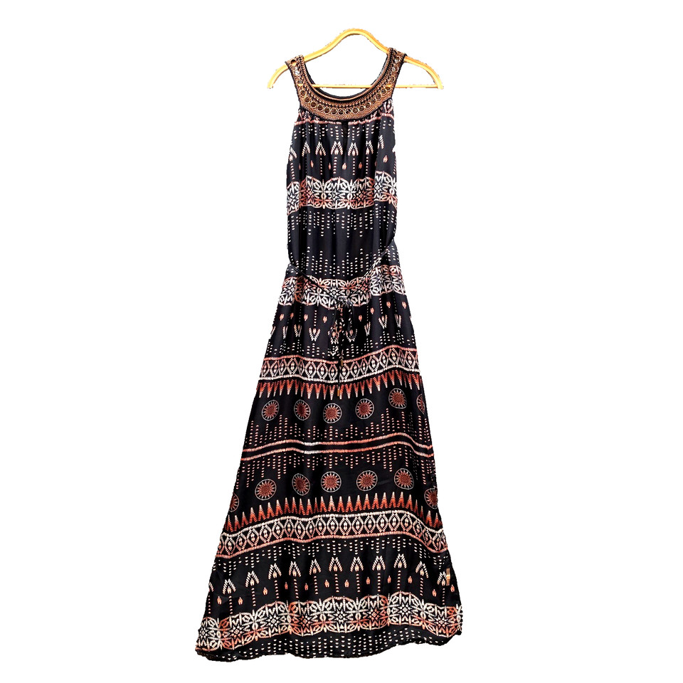 Table Eight Dress Womens A-line Maxi Size  8 Black Tan White Sleeveless