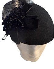 100 VTG Wool Beanie Hat French Dress Beret Winter Hat Fascinator flower Net Tea