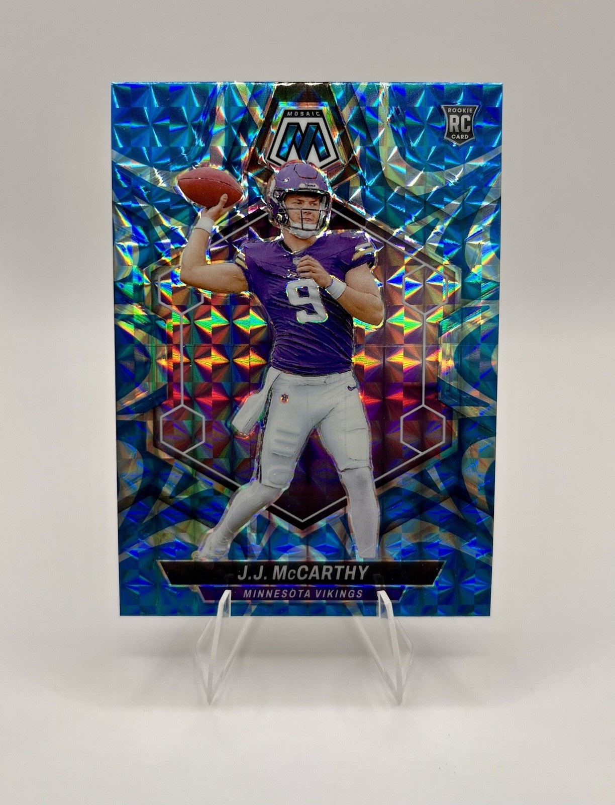 2024 Panini Mosaic - Rookies J.J. McCarthy #310 Reactive Blue Mosaic Prizm (RC)