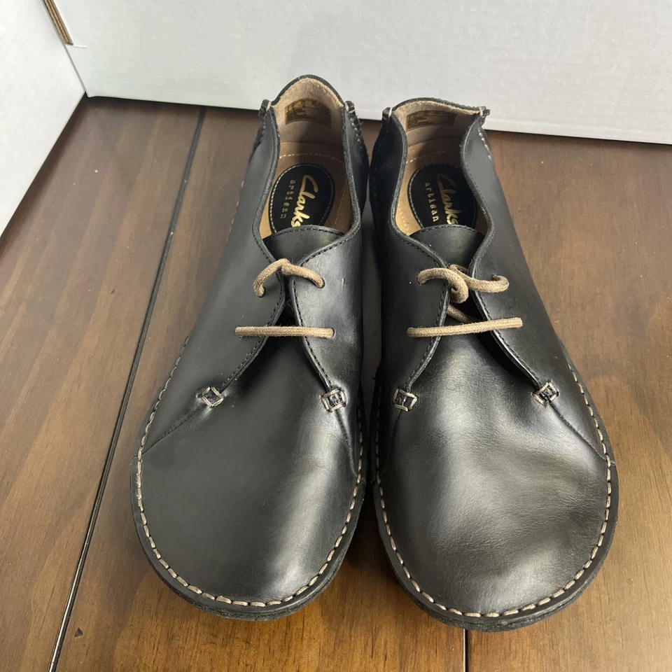 Mujeres 7. Zapatos Mocasín 5M Clarks Artesanos Janey Mae Oxford Cuero Negro Con Cordones Foto 2 de 4