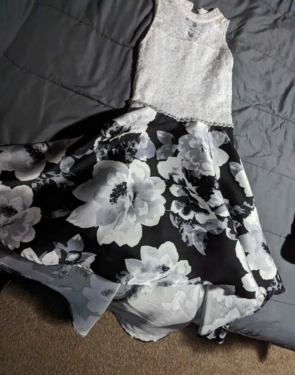 Speechless Girls High-Low Sleeveless Party Dress | Black/Grey Floral, Size 14