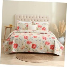 Bedspread Set, 3-Piece Size Quilt Sets with 2 Pillow Shams Boho Queen A-poppy