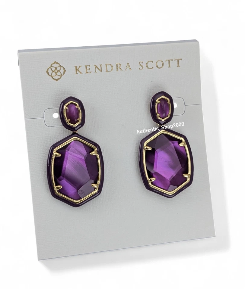 NUEVO Auténticos Pendientes Colgantes KENDRA SCOTT Marco Daphne Púrpura Madreperla Foto 3 de 4