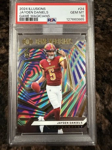 2024 Panini Illusions Game Magicians Jayden Daniels #24 Rookie Commanders PSA 10