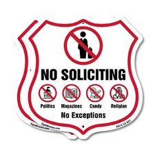 No Soliciting Shield Sign No Politics Magazines Candy Religi Shield Shaped Sign