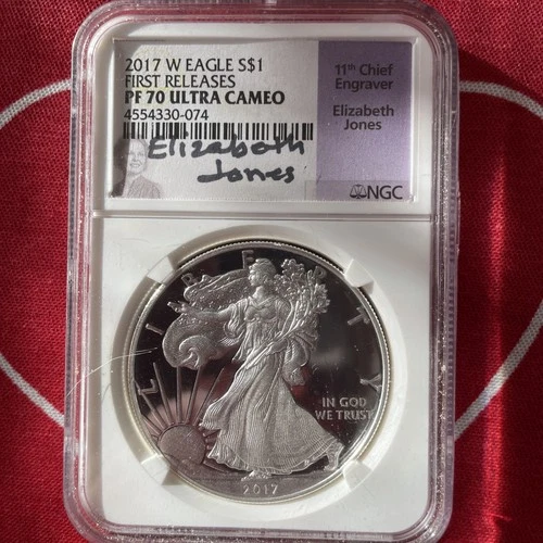 2017-W American Silver Eagle FR Signed Elizabeth Jones PF70 UCAM NGC 4554330-074