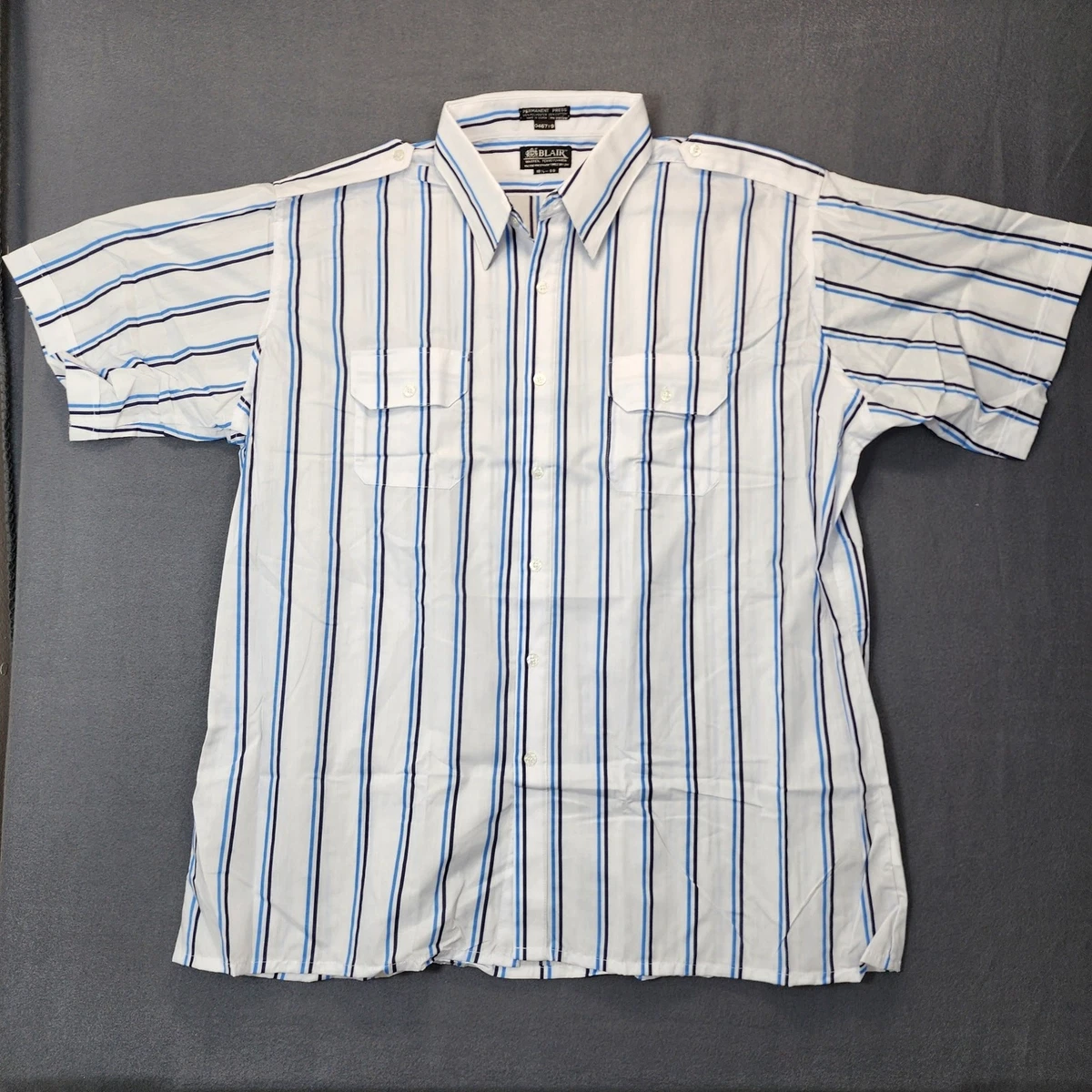 blair dress shirts Men's NWT Blair Medium Blue And White Stripes Button Down Dress Shirt