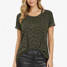PAM & GELA Twisted Cut Out t-shirt army green leopard print size Medium