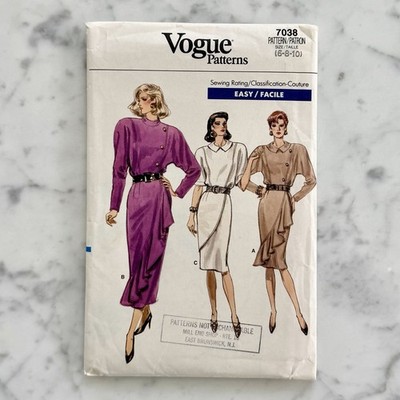 Vogue Patterns 7038 Size 6 8 10 Wrap Look Dress Vintage 1987 - Uncut