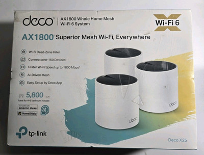TP-Link Deco X25 AX1800 Dual-Band Whole Home Mesh AX/Wi-Fi 6 (3-Pack) White 