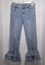 M.L. Kids Girls Size 14 Jeans Multi-Tiered Ruffled Raw Hem Light Denim Youth