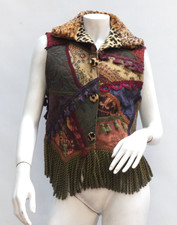 Vintage Women's Patchwork Fringe Tapestry Vest By J.Wilde San Angelo Texas Size