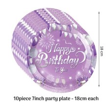 Purple Happy Birthday Printed Tableware set Plates napkins Party Table Cloth Cup