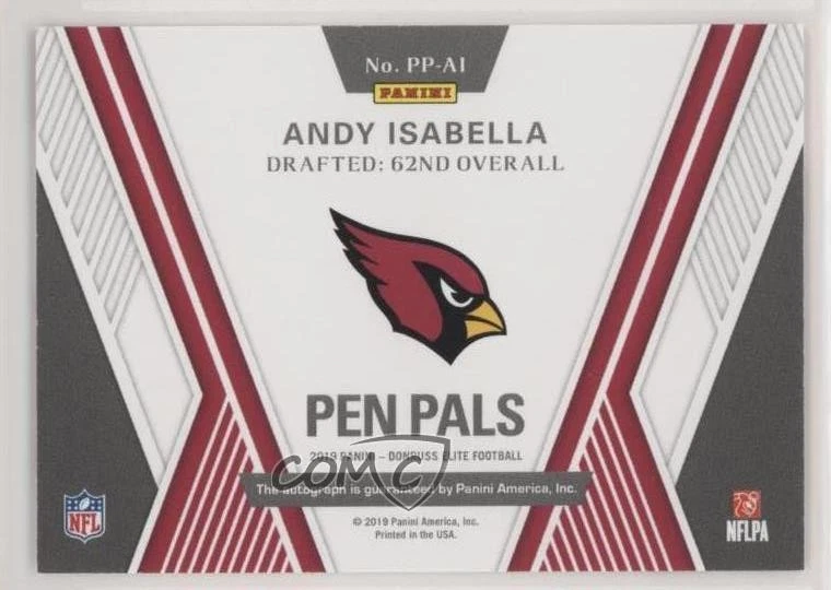 2019 Panini Donruss Elite Pen Pals Andy Isabella #PP-AI Rookie Auto RC - Image 2 of 2