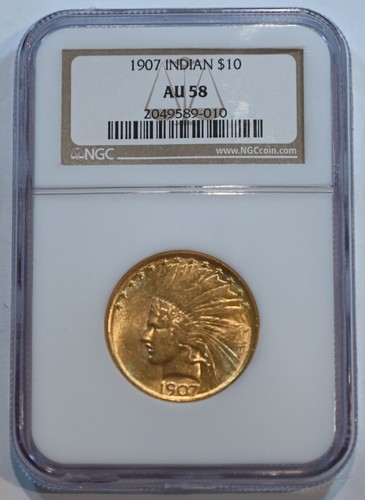 1907 Indian Gold $10 Eagle Coin - NGC graded AU58