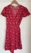 Dancing Leopard Red Floral Short Sleeve Short Wrap Dress UK 10