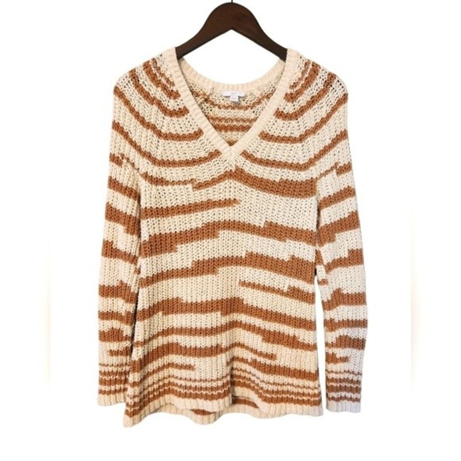 J. Jill Chunky Knit Neutral Stripe Sweater Small 100% cotton