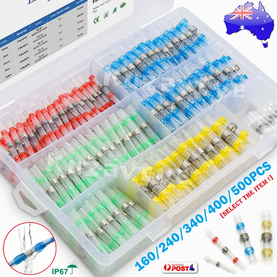 100/1000x Low Temp Heat Shrink Solder Stick Butt Wire Connectors Kit Seal Sleeve - image 1 of 4