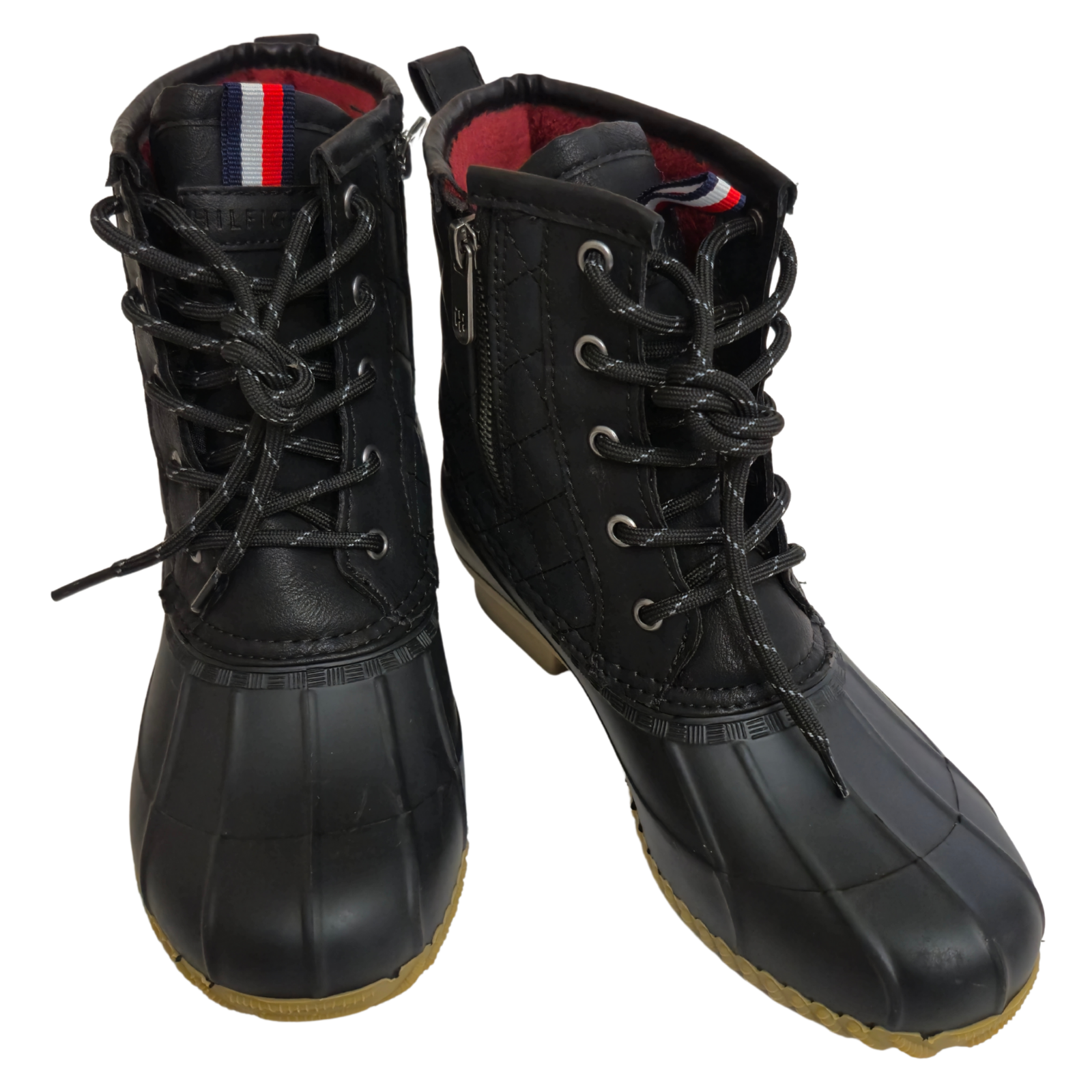 Tommy Hilfiger Womens Waterproof Duck Boots Size 7M Lace-Up Zip Quilted Lining