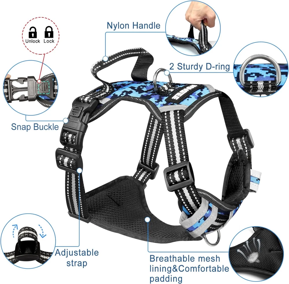 Dog Harness No Pull, Pet Harnesses with Dog Collar, Adjustable Reflective Oxford