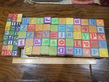 Lot of 54 1.75"  27 1" Wooden Children's Alphabet Number Craft Building Blocks