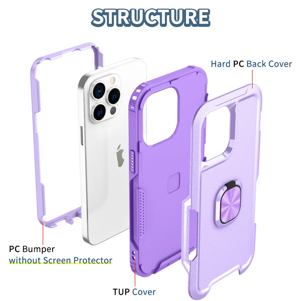 For iPhone 15 Pro Max 14 13 12 11 Heavy Duty Ring Stand Shockproof Case Cover - Image 2 of 4