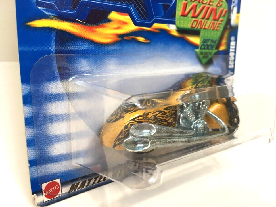 2002 Hot Wheels SCORCHIN' скутер мотоцикла золото/черный коллекционер 197 - Изображение 3 из 4
